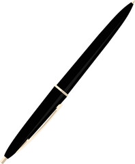 Ballpoint pen with a dark black color and golden clip