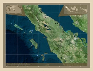 Sumatera Utara, Indonesia. High-res satellite. Major cities