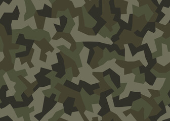 Obraz premium Geometric camo seamless pattern. Abstract military or hunting camouflage background. Brown, khaki green color texture. Vector wallpaper