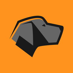 Dog portrait silhouette side view symbol on orange backdrop. Design element	