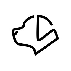 Dog portrait outline side view symbol on white backdrop. Design element	