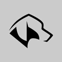 Dog portrait outline side view symbol on gray backdrop. Design element	