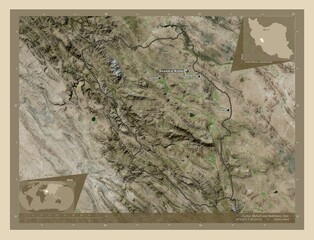 Chahar Mahall and Bakhtiari, Iran. High-res satellite. Labelled points of cities