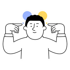 Hand drawn man thinking about something. Thin line vector illustration on white