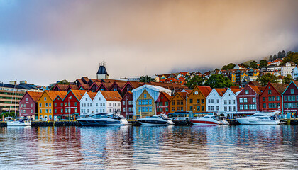 Fototapeta premium View of historical buildings in Bryggen - Bergen, Norway, UNESCO World Heritage