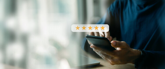 Customer services best excellent business rating experience. Satisfaction survey concept. user give rating to service experience on online application . - obrazy, fototapety, plakaty
