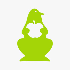 Penguin Apple Logo Negative Space Concept Vector Template. Penguin Holding Apple Symbol