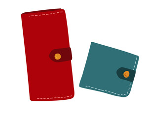 Set red and blue wallet. Flat vector illustration isolated on white background