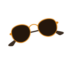 Elegant sunglasses with a gold frame, front view on a white background. Flat vector illustration