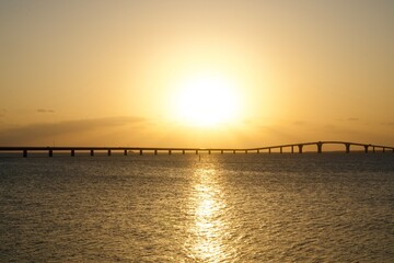 Irabu Bridge and the golden sunset scenery of Miyako Island