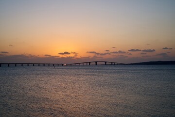 Sunset shining in the gap of Irabu Bridge