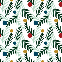 Winter pattern with fir branches and balls