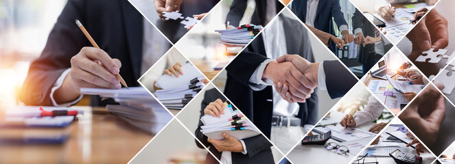 Business handshake teamwork business merger and acquisition,successful negotiate,analyzing Tax...