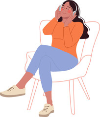 Women Listening Music on Sofa.