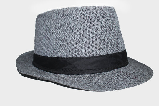 Fedora Hat Isolated, Detective Hat, Ash Color Hat On White Background, Front View