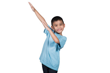 boy posing showing hands arm emotional positive