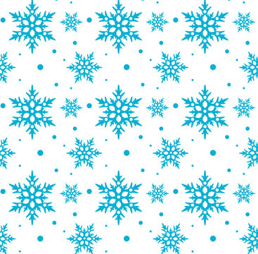 Blue snowflakes with snow. Vector seamless pattern