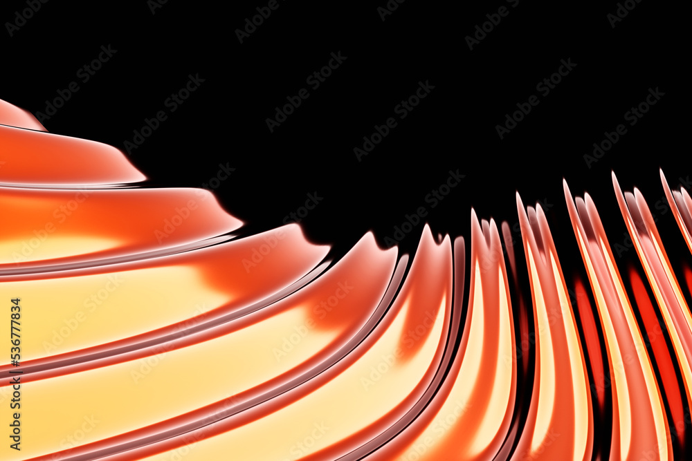 Poster 3d illustration of a orange abstract gradient background with lines. print from the waves. modern gr