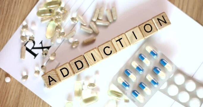 Drug addiction pills and drugs and medical prescription rx