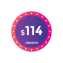 $114 USD Dollar Month sale promotion Banner. Special offer, 114 dollar month price tag, shop now button. Business or shopping promotion marketing concept

