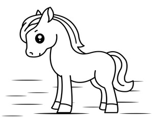 Fototapeta na wymiar Horse Cartoon vector illustration template for Coloring book. Drawing lesson for children