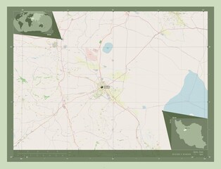 Qom, Iran. OSM. Labelled points of cities