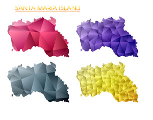 Set of vector polygonal maps of Santa Maria Island. Bright gradient map of island in low poly style. Multicolored Santa Maria Island map in geometric style for your infographics.