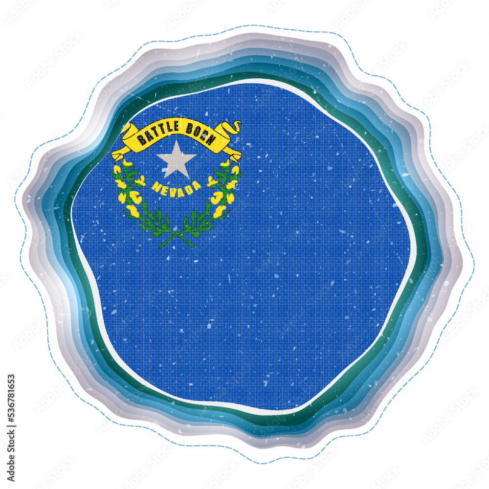 Poster astonishing vector illustration of the nevada state flag in a layered circular sign. a badge represe