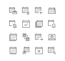 Set of calendar and appointment icons, date, working, schedule, date settings, meeting and linear variety vectors.

