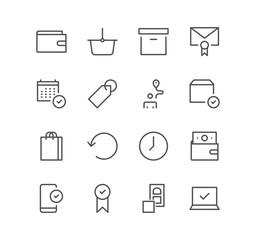 Set of shop and e-commerce icons, bag, buy, business, market, order and linear variety vectors.
