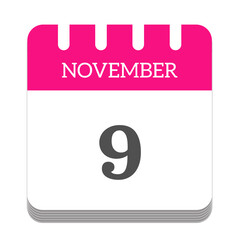 November 9 calendar flat icon