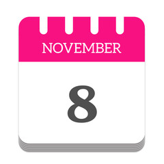 November 8 calendar flat icon