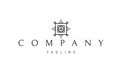 Vector logo on which an abstract image of a computer processor in the form of an ancient talisman.