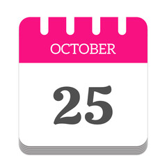 October 25 calendar flat icon