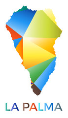 Bright colored La Palma shape. Multicolor geometric style island logo. Modern trendy design. Superb vector illustration.