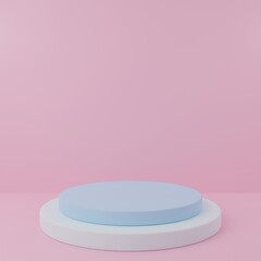 3d render Minimal Product Stand White Podium on the floor pink pastel background modern trendy design for mock up podium for product presentation, Background with architectural elements. Abstract