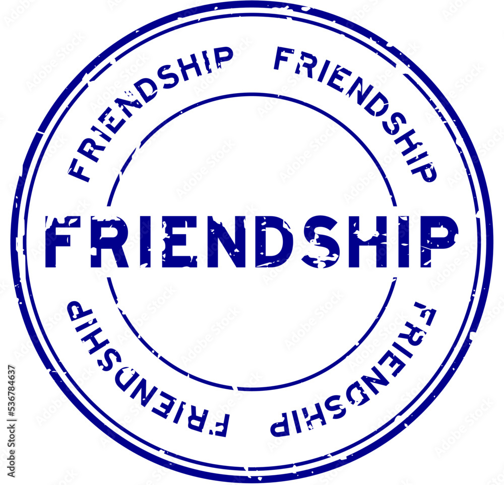 Poster Grunge blue friendship word round rubber seal stamp on white background