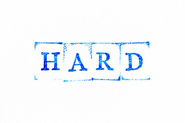 Blue color ink rubber stamp in word hard on white paper background