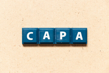 Tile letter in english word of CAPA (abbreviation of corrective action and preventive action) on...