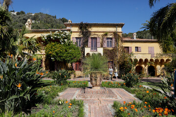 Val Rahmeh-Menton Botanical Garden from the sea town of Menton on the French riviera during a sunny...