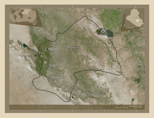 Al-Qadisiyah, Iraq. High-res satellite. Labelled points of cities