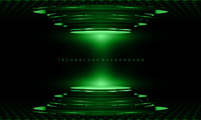 Abstract 3D green cyber geometric cyber futuristic technology stage on black design modern background vector