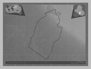 An-Najaf, Iraq. Grayscale. Labelled points of cities