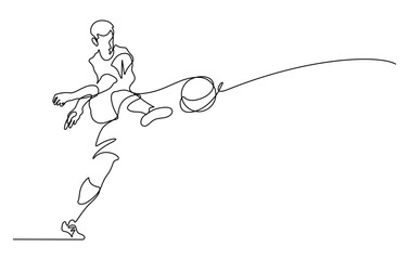 continuous line drawing of soccer player shooting vector illustration