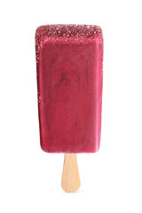 Purple fruity popsicle ice cream isolated on white.