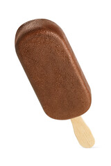 Popsicle ice cream bar with chocolate coating isolated on white.