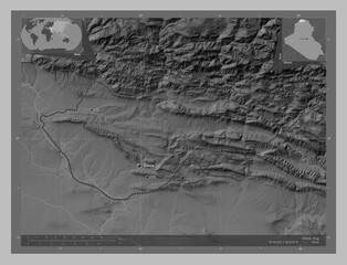 Dihok, Iraq. Grayscale. Labelled points of cities