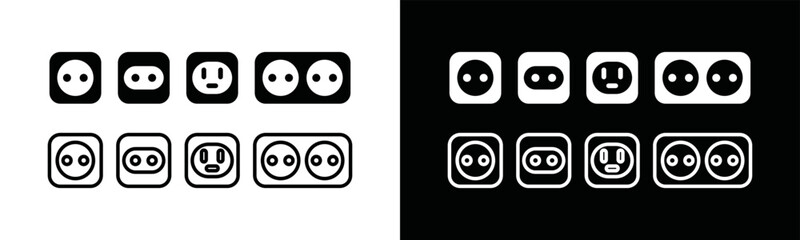 Electric power socket icon vector collection. Socket plug sign symbol silhouette