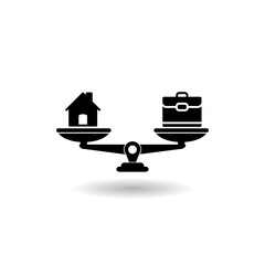 Home and business work on scales icon logo with shadow