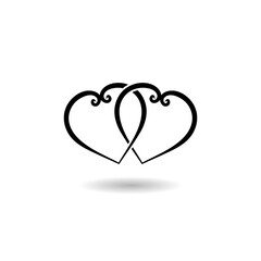 Couple hearts icon logo with shadow